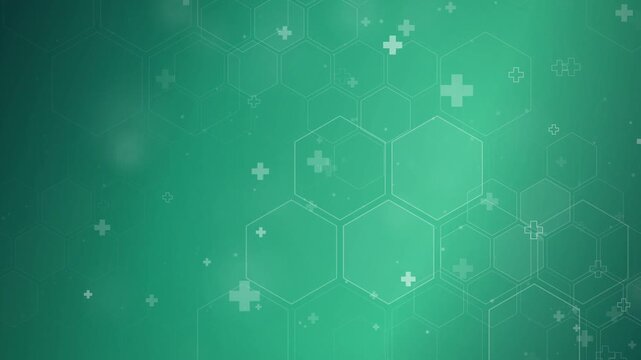 Medical hexagon pattern with health cross symbols background animation for healthcare hospital pharmacy and medicine presentation
