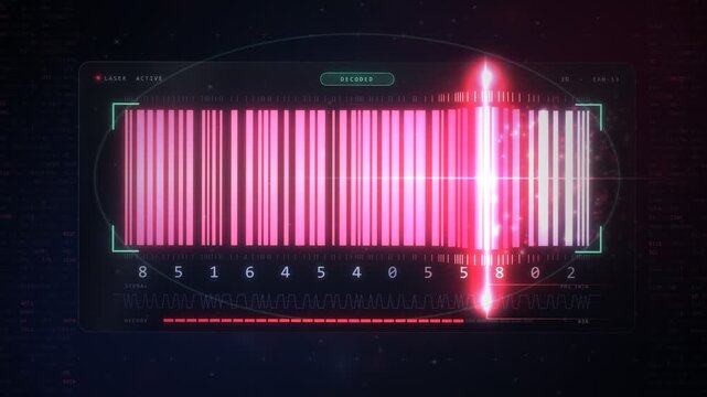 Futuristic barcode scanning and laser verification interface 4k motion graphics