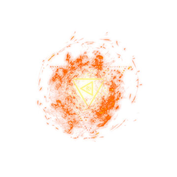 Gold and ember flaming nested 3 sided polygon magic sigil