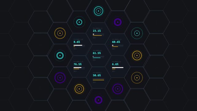 Hexagonal Honeycomb Metric Matrix Cybernetic HUD Motion Background - 4K 60fps Infinite Loop
