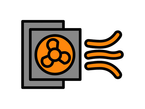 Orange exhaust fan with air flow lines, ventilation and air circulation concept