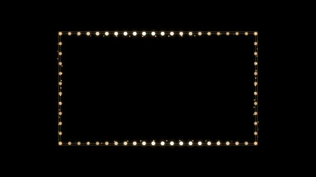 Golden Light Bulb Rectangle Border on Black Background