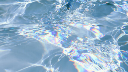 Fototapeta premium Water ripple reflection light abstract blue texture surface wave pattern Calm water ripple reflection with soft abstract blue texture surface wave pattern and subtle rainbow light refraction