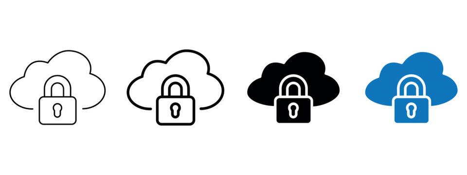 Cloud Security Lock Outline Vector Icon