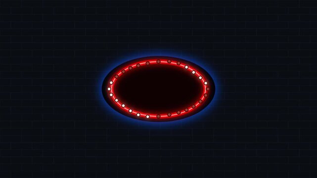 Red Neon Oval Marquee Ring with Glowing Light Bulbs