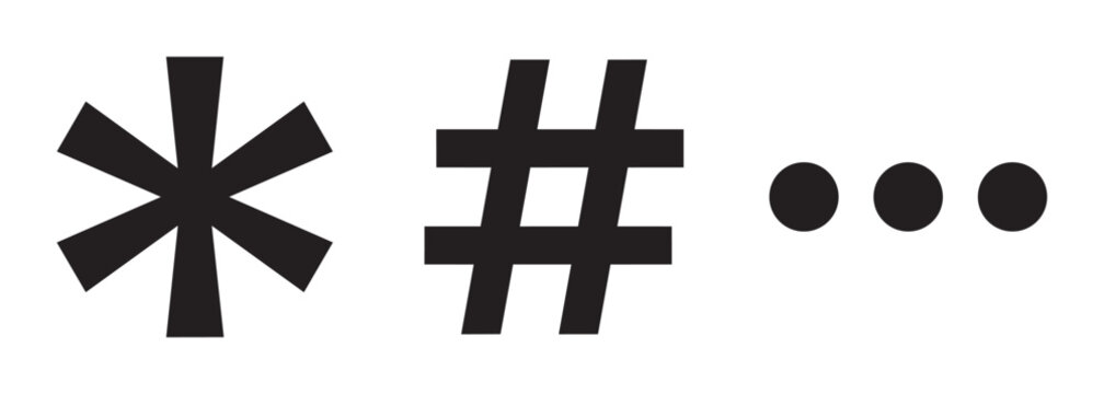 Asterisk, hash and ellipsis symbols set, punctuation and special characters for web and print