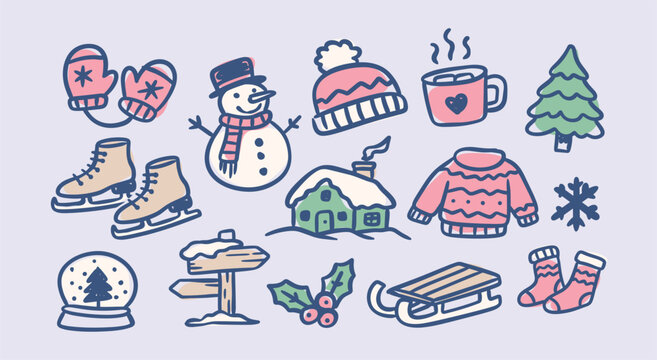 Cute winter holiday illustration collection featuring colorful design and Christmas seasonal design
