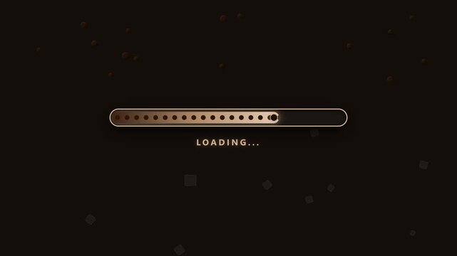 Premium 4K UI animation of a boba milk tea themed loading progress bar with tapioca pearl patterns and floating ice/boba particles.