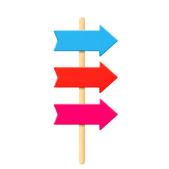 Three directional arrows signpost on wooden stick isolated transparent background isolated on transparent background © Md