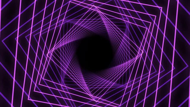 Purple Neon Rotating Square Spiral Vortex Tunnel Animation