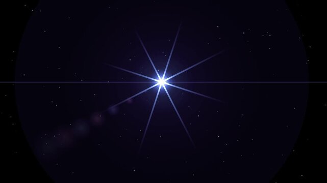 Bright Blue Lens Flare Star Light on Dark Space Background