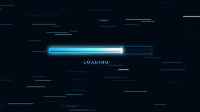 Premium 4K UI animation of an optical fiber network progress bar with high-speed data photon particles, pure laser white tips, and pulsating data stra.