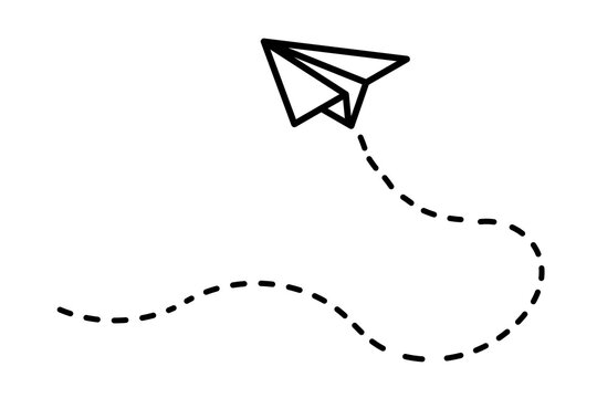 Illustration of a paper airplane flying along a curved dashed flight path, symbolizing freedom and imagination.