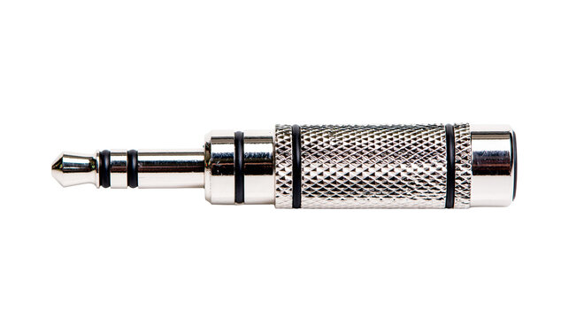 Isolated silver audio jack plug, TRS connector for professional musical instrument equipment.