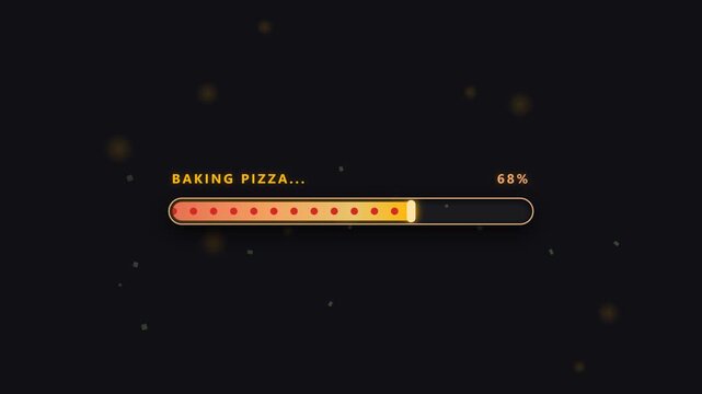 Premium 4K UI animation of a pizza themed loading progress bar with pepperoni pattern and organic heat aroma particles.