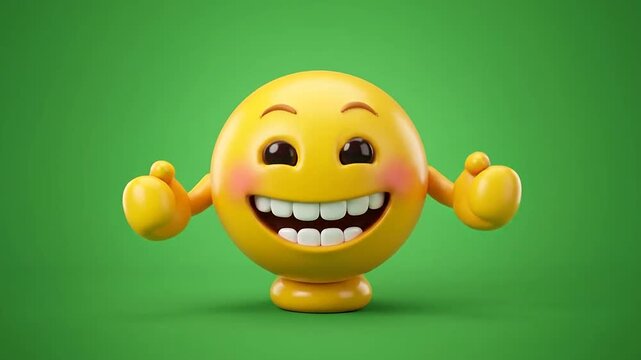 Collection of cheerful yellow 3d emoji characters on green background