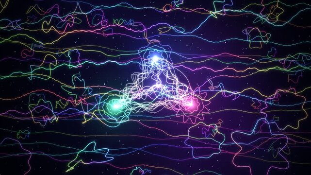 Abstract quantum strings vibrating in subatomic space scientific animation loop
