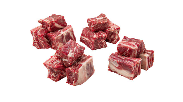 Isolated raw beef short ribs cut into cubes, fresh meat for cooking delicious meals