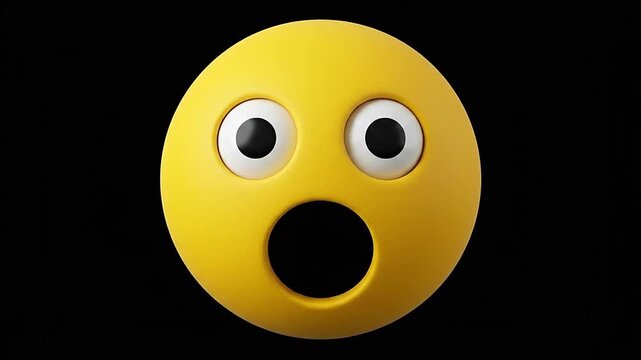 Yellow surprised 3d emoticon faces with open mouths on black