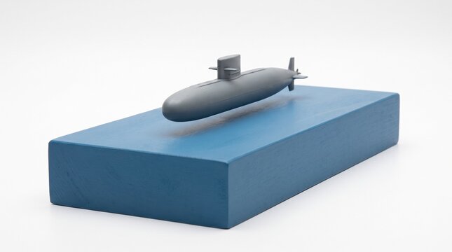 Realistic toy submarine at neutral buoyancy for physics concept on white background