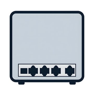 Minimalist vector icon of a network router with multiple ethernet ports.