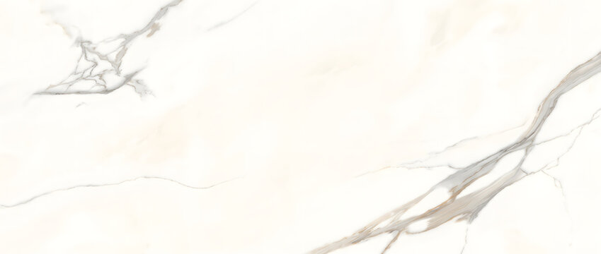 Elegant white Calacatta marble texture with flowing gray veins and warm gold streaks for a luxurious clean background for commercial interior design use