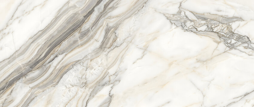 Striking white onyx marble texture with layered gray banding and delicate gold veins for an elegant luxury background for commercial interior design use
