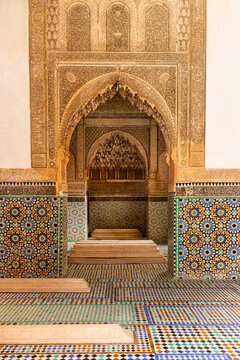Majestic Archways and Intricate Zellij Mosaics at the Historic Saadian Tombs in Marrakech