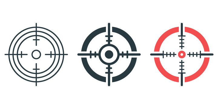Collection of three target aim reticle vector icons featuring crosshair designs for sniper games and precision.