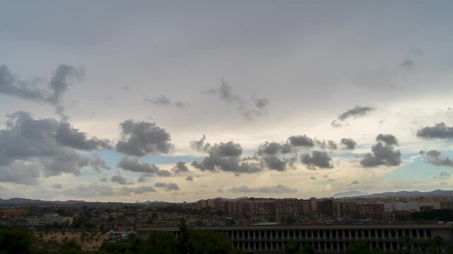 Sunset in the city of Elche, Alicante, Spain.