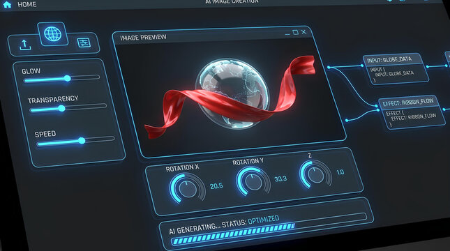 Futuristic UI interface for 3D modeling and animation software