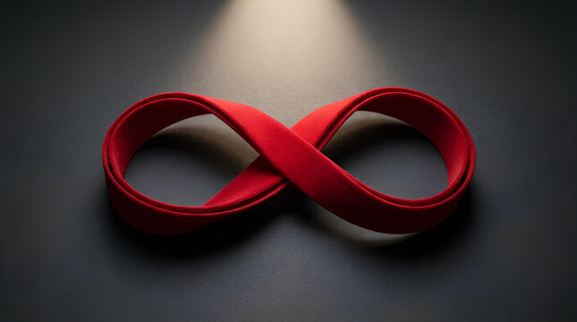 Red Infinity Symbol Against Dark Background with Spotlight