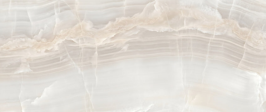 Serene white onyx marble texture with soft banded layers and warm cream accents for a tranquil luxury background for commercial interior design use