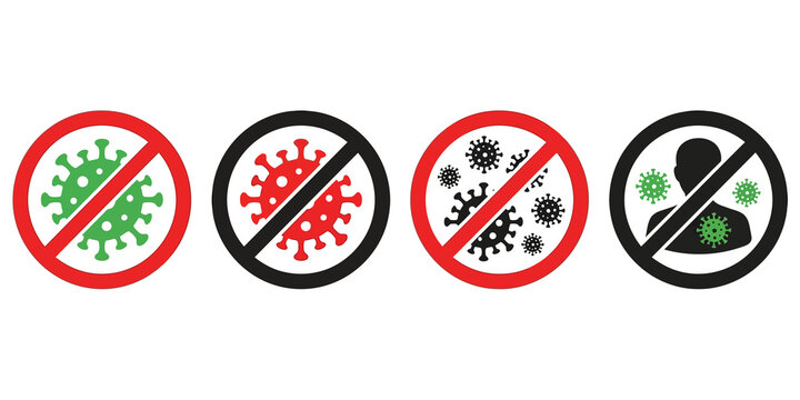 Set of prohibited virus icons with stop symbols for health awareness and epidemic prevention signage.