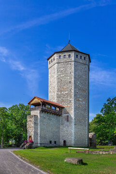 Paide castle donjon medieval fortress tower in Estonia. Sunny day view of historical Livonian order architecture