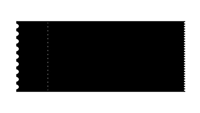 Black event ticket stub shape vector silhouette with perforated edge admission pass coupon template entry voucher movie ticket concert pass blank ticket admission silhouette perforated