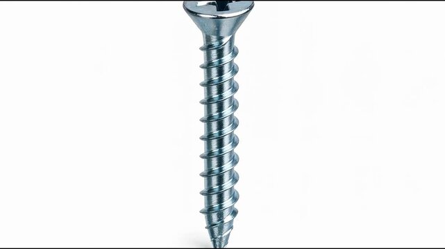 A detailed view of a screw on a clean white surface