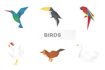 Fototapeta premium Origami birds png paper craft cut out collection