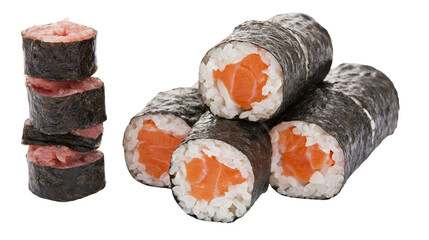 Isolated delicious salmon and minced tuna maki sushi rolls, healthy Asian cuisine meal © Ioana
