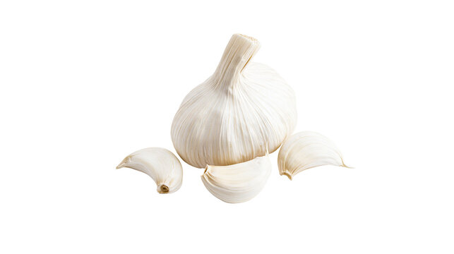 Isolated fresh raw garlic bulb with several cloves, an essential ingredient for healthy cooking