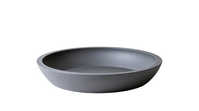 Isolated empty round matte dark gray ceramic serving bowl or dish for food or decor