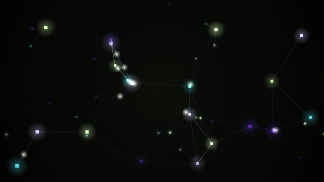 Glowing interlinked nodes form a looping network on a black background
