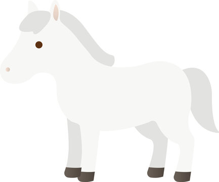 Adorable white steed character for fairytale story, prince charming horse, Year of the Horse zodiac symbol, and flat vector icon.