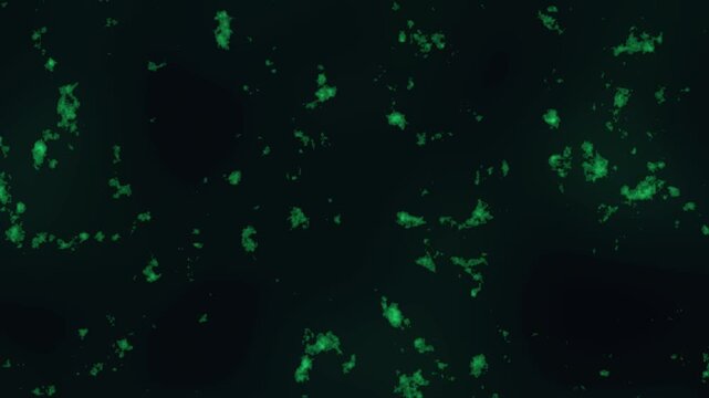 An abstract technology animation showing floating, morphing green data clusters shifting fluidly against a dark, tech-focused backdrop.