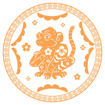 Png Chinese New Year monkey zodiac sign orange badge