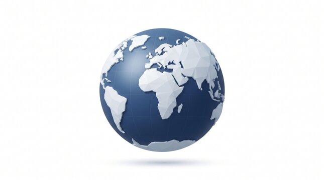Stylized low poly 3D globe representing planet Earth isolated on a clean white background