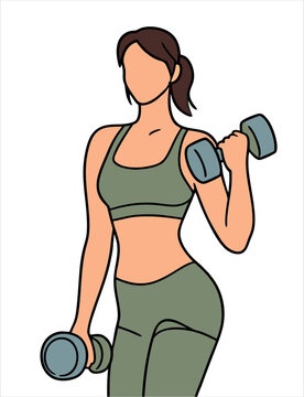 Vector illustration of a fit woman exercising with dumbbells for a healthy lifestyle and fitness