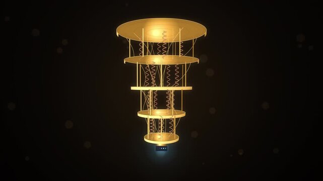 Golden quantum computer dilution refrigerator with coiled cables in a slow orbit, seamless loop