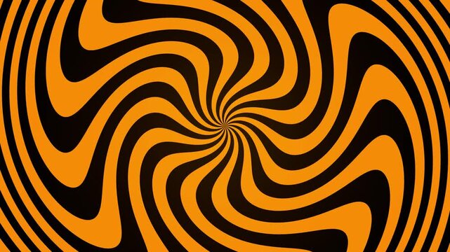 Psychedelic spiral hypnotizing background motion, orange and black optical illusion loop for Halloween video backdrop