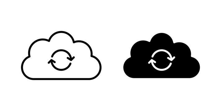 Cloud sync icon flat outline in black